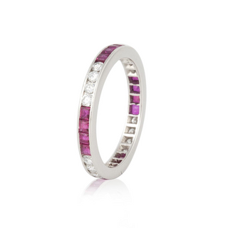 Vintage/Estate Platinum Diamonds Eternity Ring with Rubies