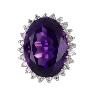 Vintage 14K White Gold Amethyst Ring with Diamonds