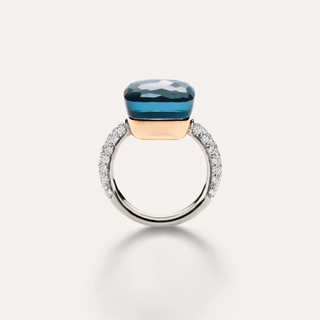 Pomellato Two-Tone 18K Gold London Blue Topaz Nudo Maxi Ring