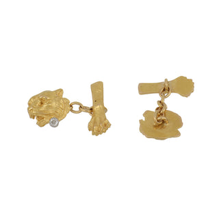 Antique French 18K Gold Lioness Cufflinks with Diamonds