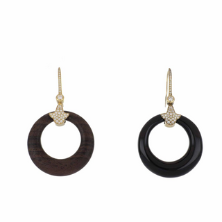 Signed 18K Gold Onyx Doorknocker Earrings with Diamonds