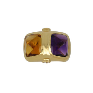 1980s 18K Gold Citrine and Amethyst Twin Stone Ring