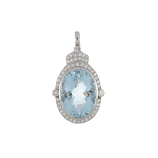 Vintage/Estate White Platinum Aqua Cluster Pendant with Diamonds