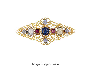 Carlo Giuliano 18K Gold Ruby Pin with Sapphires