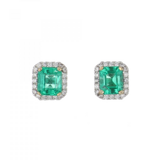 Tenenbaum Workshop Two-Tone 18K Gold Emerald Stud Earrings with Diamonds