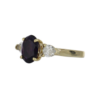 Vintage 1970s 14K Gold Amethyst Ring with Side Diamonds