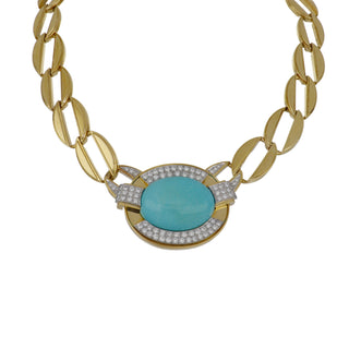 David Webb Two-Tone G&PT Turquoise Collar Necklace with Diamonds