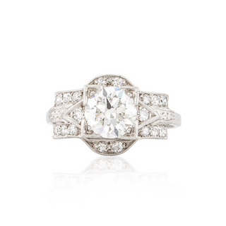 Art Deco GIA 1.53 Carat Round Brilliant-Cut Diamond Cluster/Halo Engagement Ring