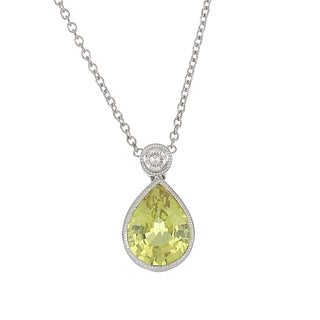 Tenenbaum Collection 18K White Gold Yellow Sapphire Pendant Necklace with Diamond