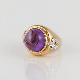 Estate 18K Gold Cabochon Amethyst Cocktail Ring with Diamonds