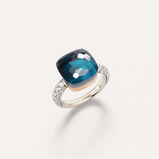 Pomellato Two-Tone 18K Gold London Blue Topaz Nudo Maxi Ring