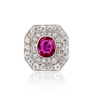 Edwardian Platinum No-Heat Burmese Ruby and Diamond Target Ring