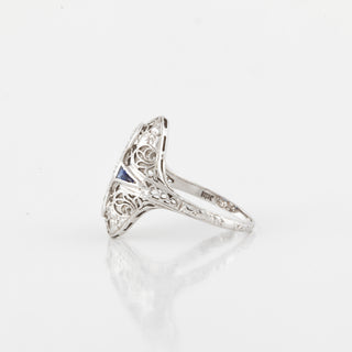 18K White Gold Diamonds Navette Ring with Sapphires