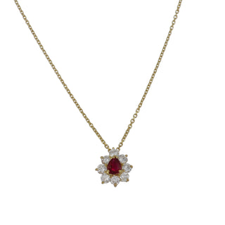 Tenenbaum Workshop 18K Gold Ruby and Diamond Cluster Pendant Necklace