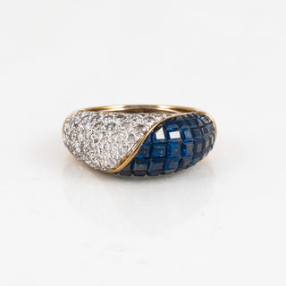 Vintage/Estate 18K Gold Diamonds Dome Ring with Sapphires