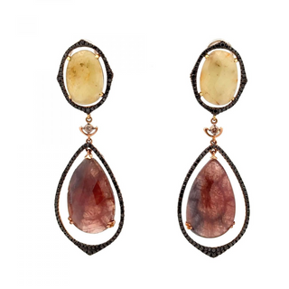 Maharaja Tri-Color 18K Gold Sapphires Drop Earrings with Diamond