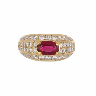 Cartier 18K Gold Ruby Cocktail Ring with Diamonds