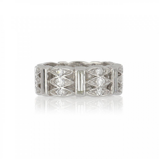 Art Deco White Platinum Round Cut Diamonds Eternity Band