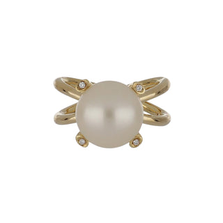 Estate Manis 18K Gold South Sea Pearl Ring with Diamonds