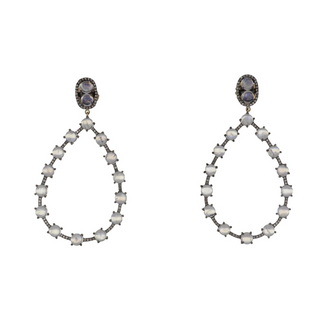 Maharaja Blackened Sterling Silver Moonstone Drop Earrings with Diamond