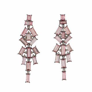 Maharaja Sterling Silver Tourmalines Multi Drop Earrings with Diamonds