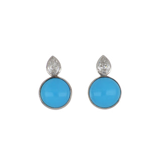 Estate 18K White Gold Turquoise Stud Earrings with Diamonds