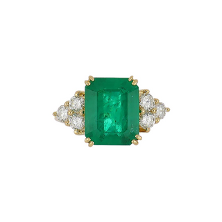 Vintage/Estate 18K Gold Emerald Cocktail Ring with Diamonds