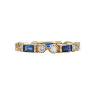 Vintage/Estate 18K Rose Gold Diamonds Eternity Ring with Sapphires