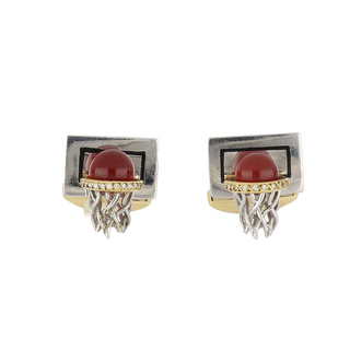 Deakin & Francis Two-Tone 18K Gold Diamonds Cufflinks with Carnelians