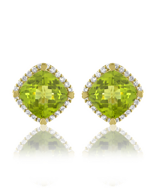 Lisa Nik 18K Gold Peridot Stud Earrings with Diamond