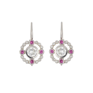 Tenenbaum Collection 18K White Gold Diamond Drop Earrings with Pink Sapphires