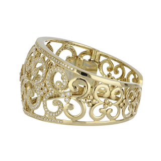 Estate Leslie Greene 18K Gold Openwork Diamond Cuff Bracelet