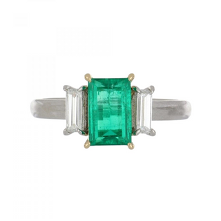 Tenenbaum Workshop Two-Tone G&PT Emerald 3 Stone Ring with Diamonds