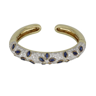 1970s Two-Tone Diamond Hinged Bracelet with Sapphires