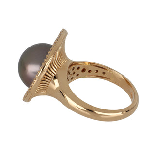 Mastoloni 18K Rose Gold Tahitian Pearl Cocktail Ring with Diamonds