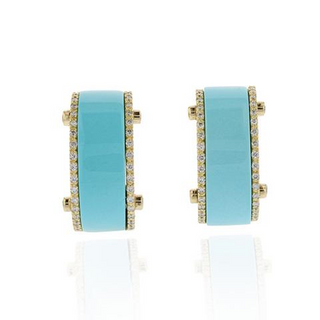 Aletto Brothers 18K Gold Turquoises Clip Earrings with Diamond