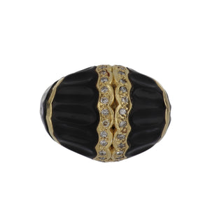 Vintage/Estate 18K Gold Onyxes Dome Ring with Diamonds