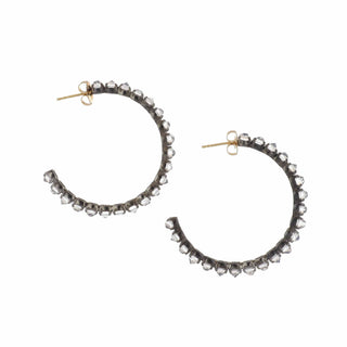 Maharaja Blackened Sterling Silver Moonstone Hoop Earrings