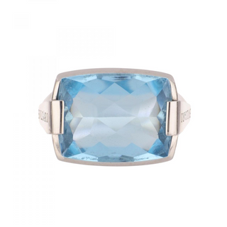 Estate 18K White Gold Bulgari Blue Topaz Ring