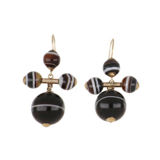 Victorian Banded Agate Bead Drop Earrings