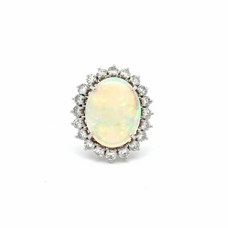 Vintage/Estate 18K White Gold Opal Cluster/Halo Ring with Diamonds