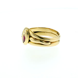 Victorian 18K Gold Bypass Serpent Ring with Synthetic Rubies