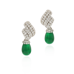 David Webb White Platinum Diamonds Drop Earrings with Emeralds