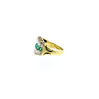 Victorian 18K Gold Emerald, Diamond and Split Pearl Ring