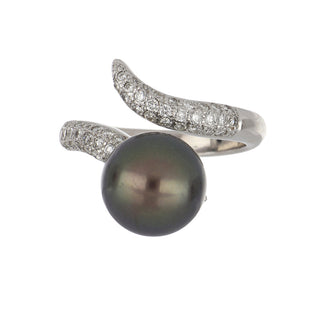 Vintage/Estate 18K White Gold Tahitian Pearl Bypass Ring with Pearl