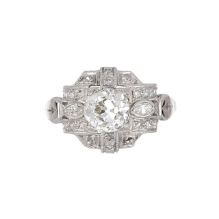 Art Deco GIA 1.21 Carat Old Mine-Cut Diamond Vintage Style Engagement Ring