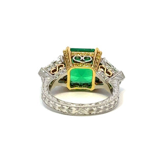 Vintage/Estate Two-Tone G&PT Emerald 3 Stone Ring with Diamonds