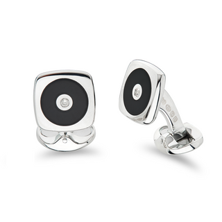 Deakin & Francis Sterling Silver Onyxes Cufflinks with Diamonds