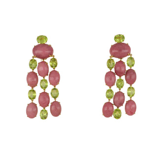 Tenenbaum Collection 18K Gold Rhodonites Multi Drop Earrings with Peridot