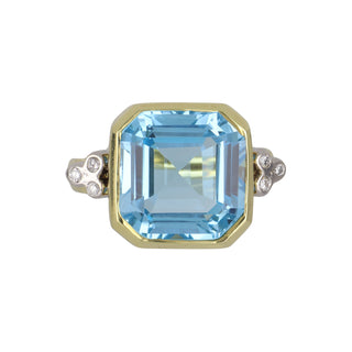 Mazza Two-Tone 14K Gold Blue Topaz Cocktail Ring with Diamonds